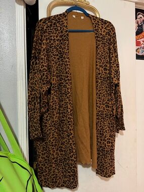 Leopard Print Open Cardigan - Brown/Black plus size